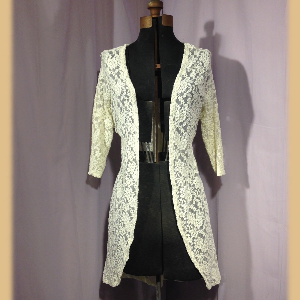 Nordstrom Poof Floral Lace 3/4 Sleeve Cardigan